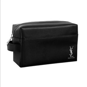 YSL men’s black faux leather wash bag